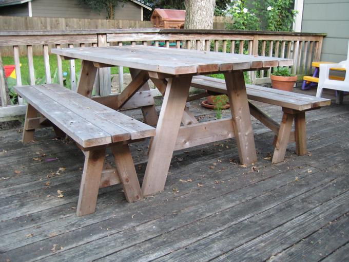 homemade picnic table with detached benches